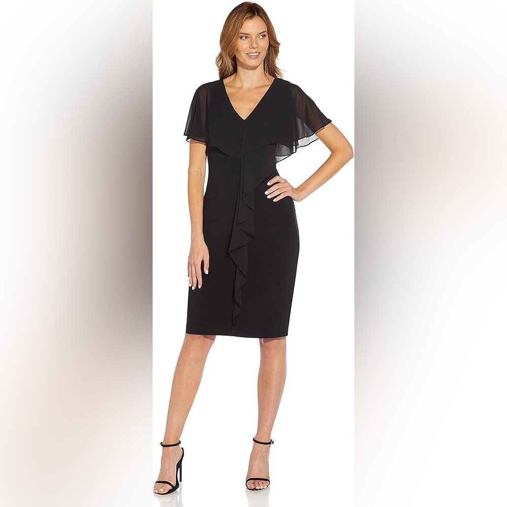 Adrianna Papell Jersey & Chiffon Sheath Dress Black